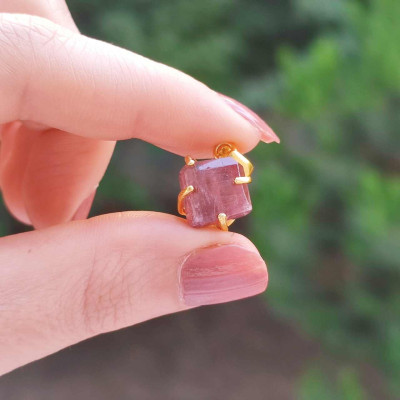 925 Silver Natural Red Ruby Stone Pendant - Raw Shape