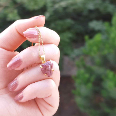 925 Silver Natural Red Ruby Stone Pendant - Raw Shape