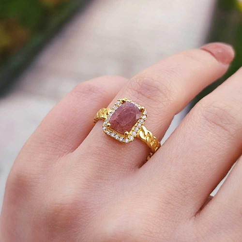925 Silver Natural Red Ruby Stone Ring - Zircon Around
