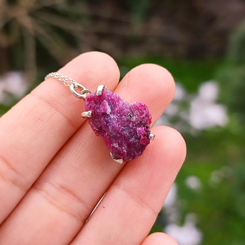 925 Silver Natural Red Ruby Stone Pendant - Raw Shape