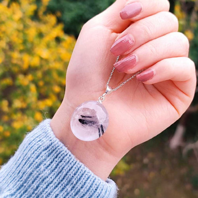 925 Silver Natural Black Rutilated Quartz Stone Pendant