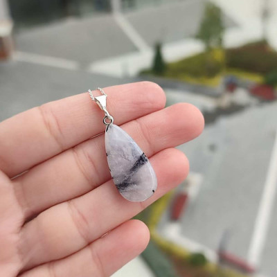 925 Silver Natural Black Rutilated Quartz Stone Pendant