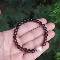 6mm smoky quartz & Pearl bracelet
