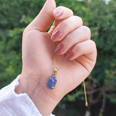 925 Sterling Silver Natural Tanzanite Stone Pendant - Raw Shape