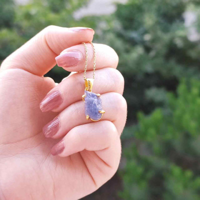 925 Sterling Silver Natural Tanzanite Stone Pendant - Raw Shape