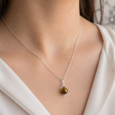 925 Silver Natural Red Tiger Eye Stone Pendant