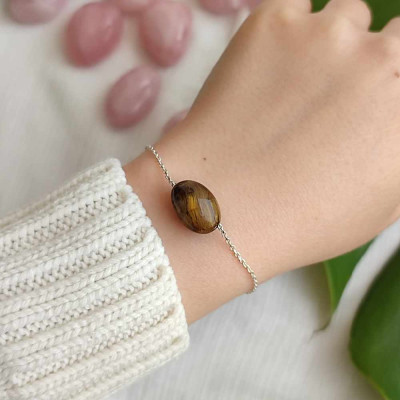 925 Sterling Silver Natural Tiger Eye Stone Bracelet