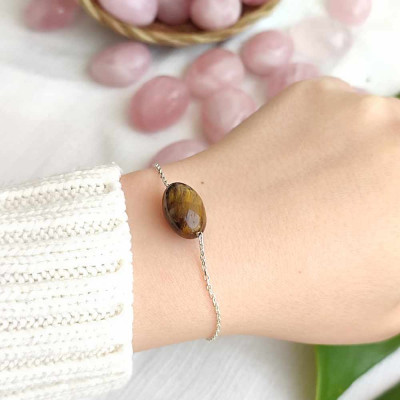 925 Sterling Silver Natural Tiger Eye Stone Bracelet