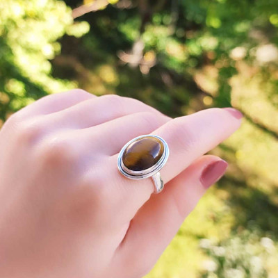 925 Silver Natural Tiger Eye Stone Ring