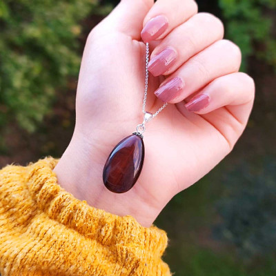 925 Silver Natural Red Tiger Eye Stone Pendant