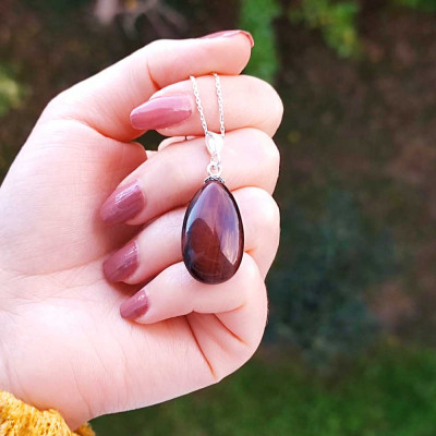 925 Silver Natural Red Tiger Eye Stone Pendant