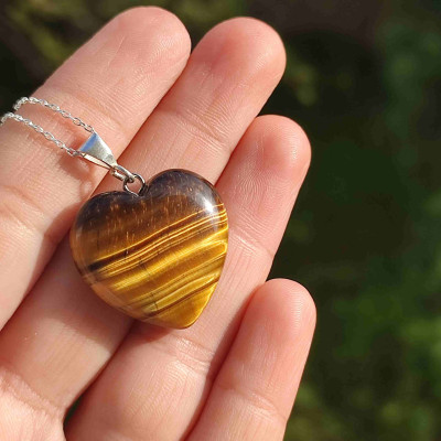 Natural Tiger Eye Pendant -  Heart of Love