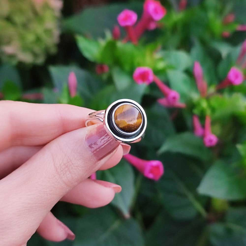 925 Silver Natural Tiger Eye Stone Ring