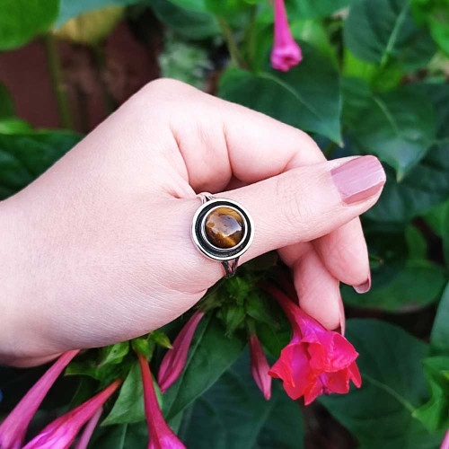 925 Silver Natural Tiger Eye Stone Ring