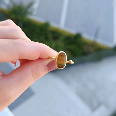 925 Silver Natural Tiger Eye Stone Ring