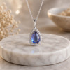 925 Silver Rare Blue Topaz Stone Pendant - Zircon Around