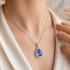 925 Silver Rare Blue Topaz Stone Pendant - Zircon Around