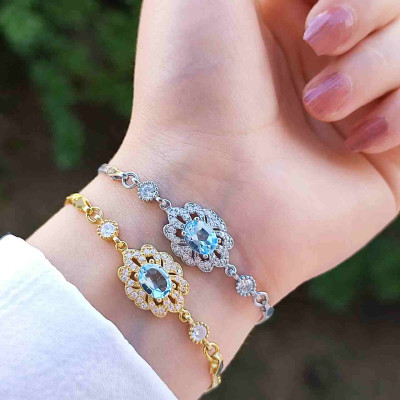 925 Silver Rare Blue Topaz Stone Bracelet - Special Design