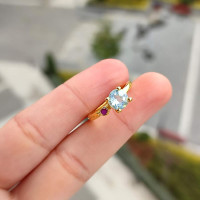 925 Silver Blue Topaz & ruby Stone Ring