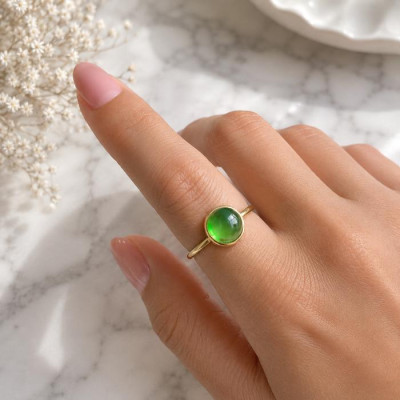 925 Silver Natural Green Tourmaline Stone Ring