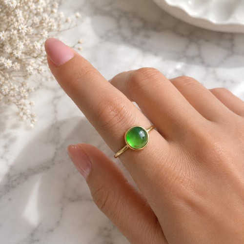 925 Silver Natural Green Tourmaline Stone Ring