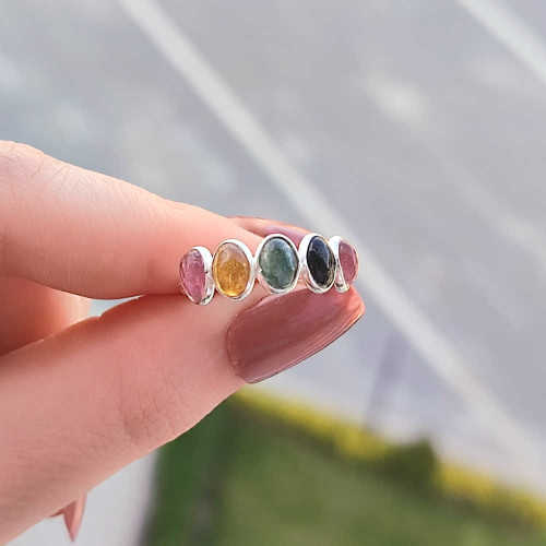 925 Sterling Silver Multicolored Tourmaline Ring