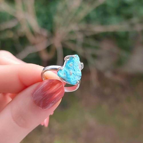 925 Silver Natural Turquoise Stone Ring - Raw Shape 925 Silver Natural Turquoise Stone Ring - Raw Shape