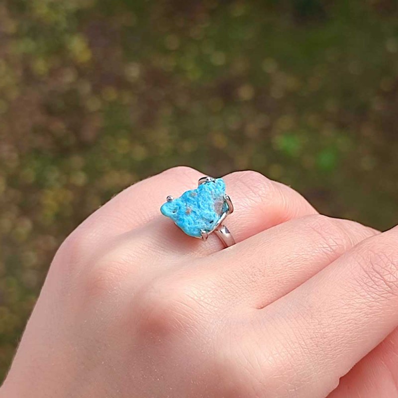 925 Silver Natural Turquoise Stone Ring - Raw Shape