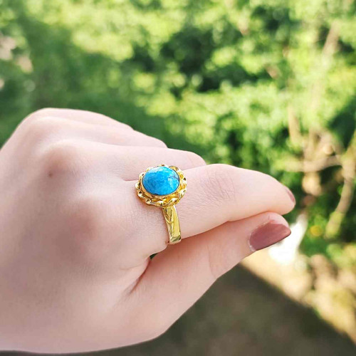 925 Silver Natural Turquoise Stone Ring - Special Design