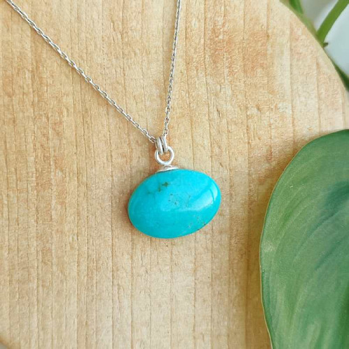 925 Silver Natural Turquoise Stone Pendant - Raw Shape 925 Silver Natural Turquoise Stone Pendant - Raw Shape