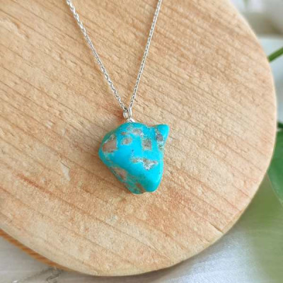 925 Silver Natural Turquoise Stone Pendant - Raw Shape
