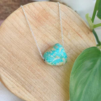925 Silver Natural Turquoise Stone Pendant - Raw Shape