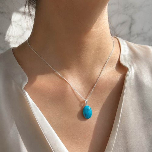 925 Sterling Silver Natural Turquoise Stone Pendant