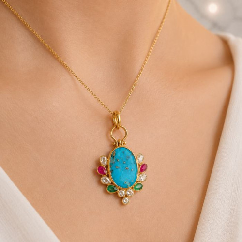 925 Sterling Silver Natural Turquoise Stone Pendant