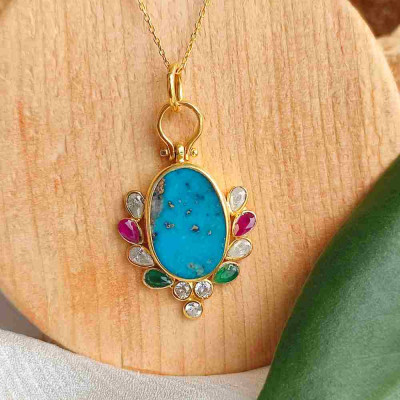 925 Sterling Silver Natural Turquoise Stone Pendant