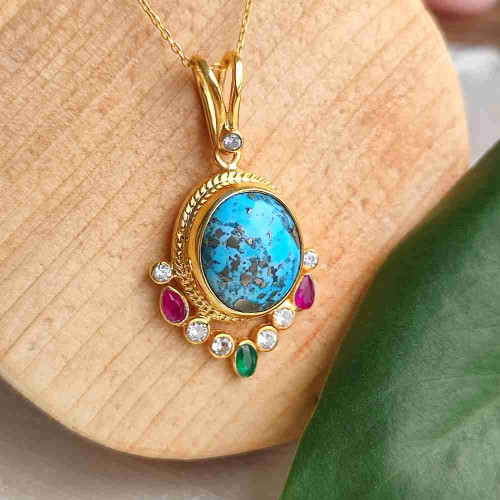 925 Sterling Silver Natural Turquoise Stone Pendant