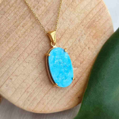 925 Sterling Silver Natural Turquoise Stone Pendant - Special Design