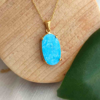925 Sterling Silver Natural Turquoise Stone Pendant - Special Design