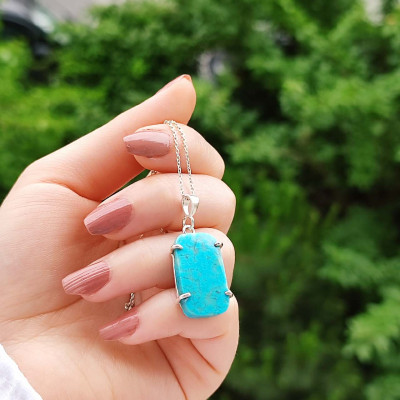 925 Sterling Silver Natural Turquoise Stone Pendant
