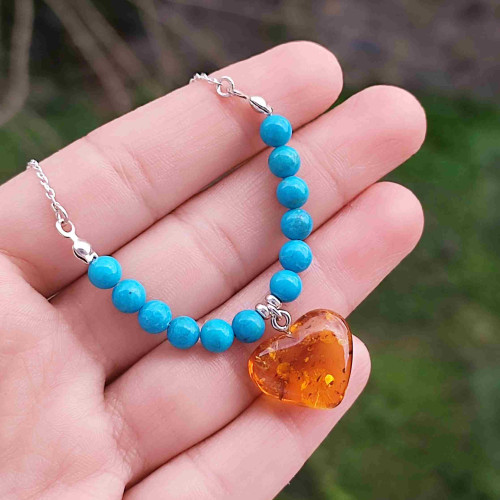 925 Sterling Silver Natural Turquoise Stone & Amber Pendant 925 Sterling Silver Natural Turquoise Stone & Amber Pendant