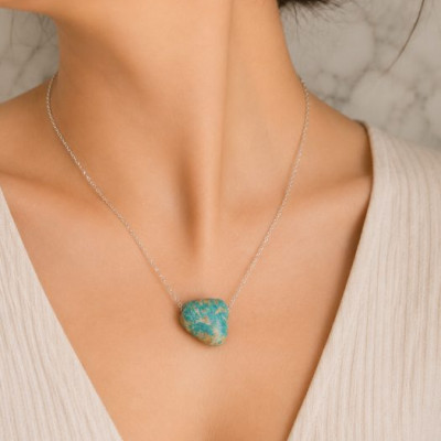 925 Silver Natural Turquoise Stone Pendant - Raw Shape