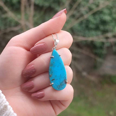 925 Sterling Silver Natural Turquoise Stone Pendant