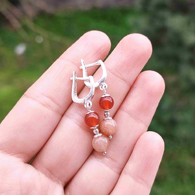 925 Sterling Silver Sun stone & Red Agate Set